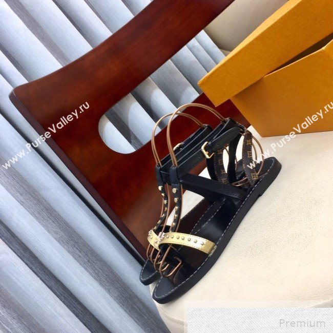 Louis Vuitton Flat Passenger Studs Straps Sandals Black 2019 (1050-9051544)