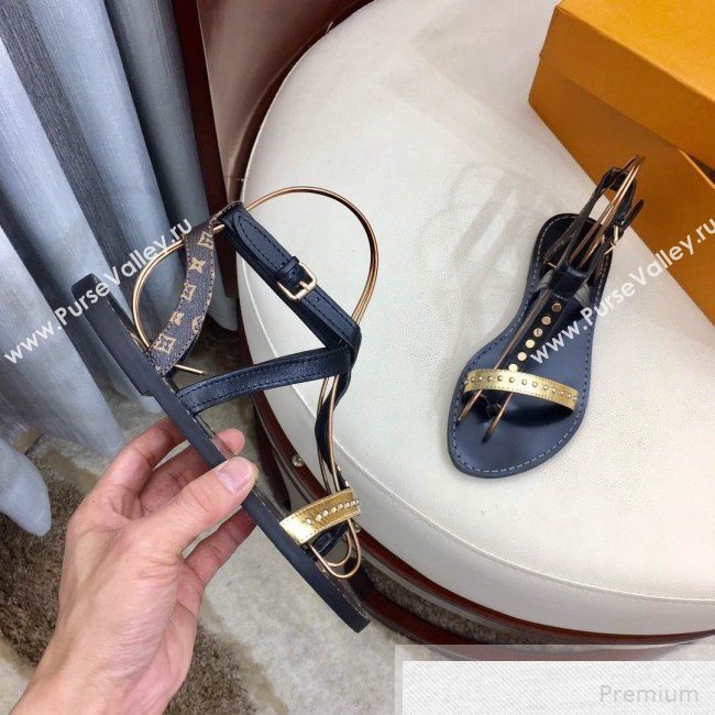 Louis Vuitton Flat Passenger Studs Straps Sandals Black 2019 (1050-9051544)