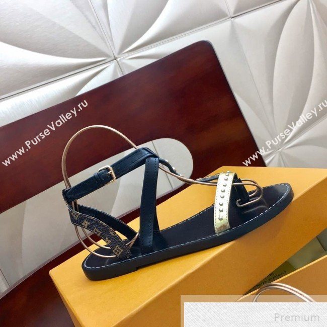 Louis Vuitton Flat Passenger Studs Straps Sandals Black 2019 (1050-9051544)