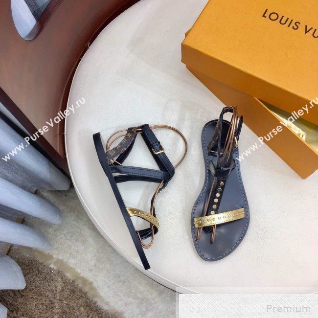 Louis Vuitton Flat Passenger Studs Straps Sandals Black 2019 (1050-9051544)