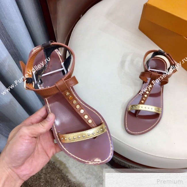 Louis Vuitton Flat Passenger Studs Straps Sandals Brown 2019 (1050-9051545)