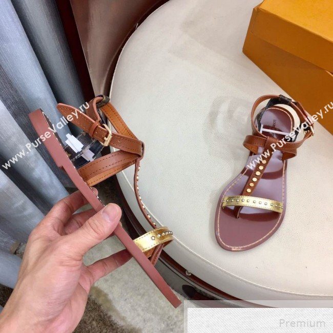 Louis Vuitton Flat Passenger Studs Straps Sandals Brown 2019 (1050-9051545)