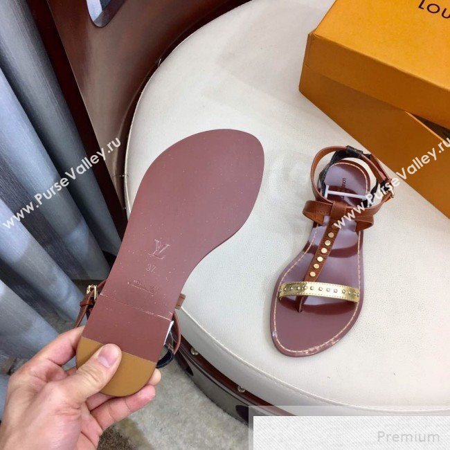 Louis Vuitton Flat Passenger Studs Straps Sandals Brown 2019 (1050-9051545)