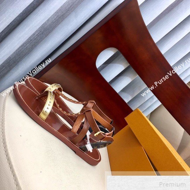 Louis Vuitton Flat Passenger Studs Straps Sandals Brown 2019 (1050-9051545)