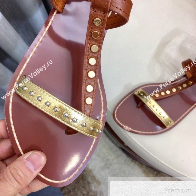 Louis Vuitton Flat Passenger Studs Straps Sandals Brown 2019 (1050-9051545)