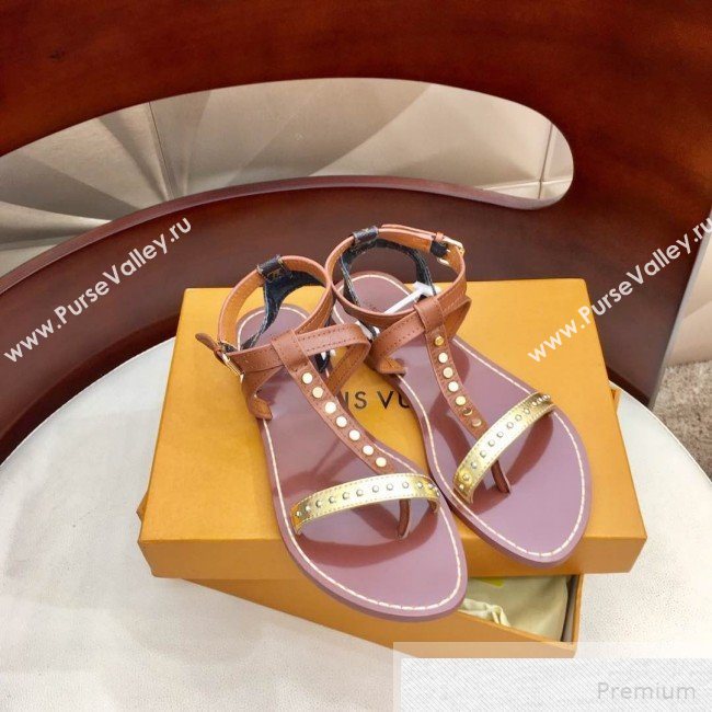 Louis Vuitton Flat Passenger Studs Straps Sandals Brown 2019 (1050-9051545)