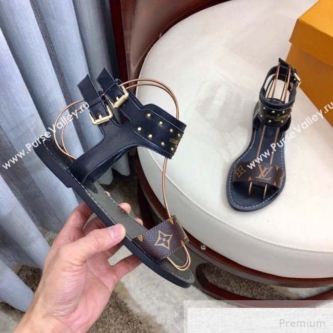 Louis Vuitton Flat Nomad Studs and Monogram Sandals Black 2019 (1050-9051546)