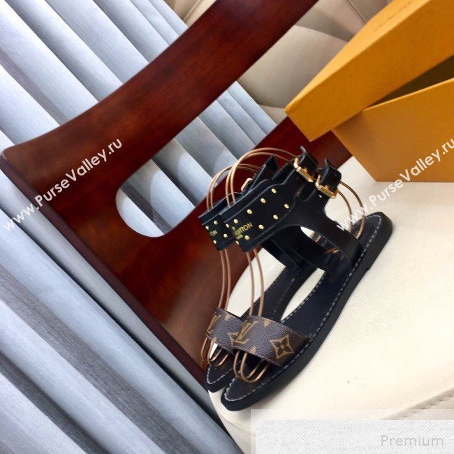 Louis Vuitton Flat Nomad Studs and Monogram Sandals Black 2019 (1050-9051546)