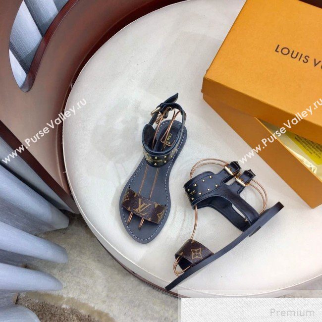 Louis Vuitton Flat Nomad Studs and Monogram Sandals Black 2019 (1050-9051546)