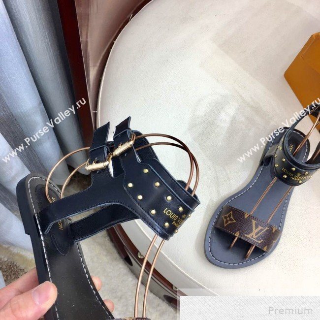 Louis Vuitton Flat Nomad Studs and Monogram Sandals Black 2019 (1050-9051546)