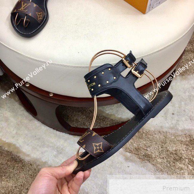 Louis Vuitton Flat Nomad Studs and Monogram Sandals Black 2019 (1050-9051546)