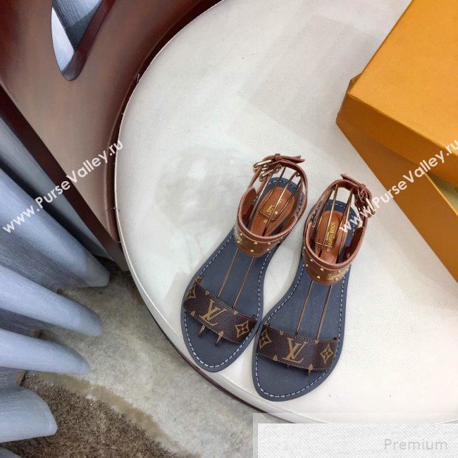 Louis Vuitton Flat Nomad Studs and Monogram Sandals Brown 2019 (1050-9051547)