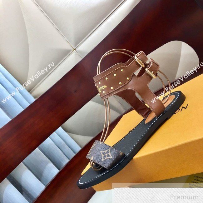 Louis Vuitton Flat Nomad Studs and Monogram Sandals Brown 2019 (1050-9051547)