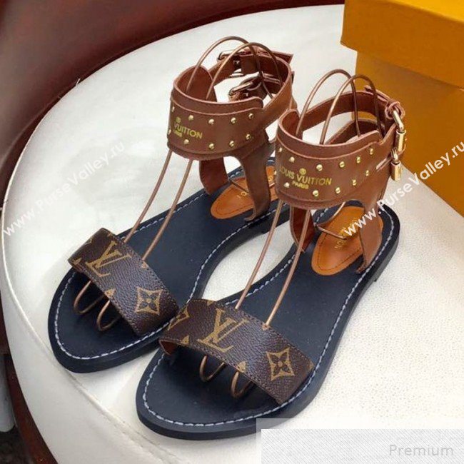 Louis Vuitton Flat Nomad Studs and Monogram Sandals Brown 2019 (1050-9051547)