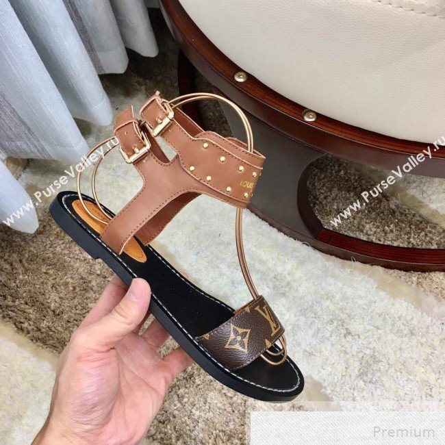 Louis Vuitton Flat Nomad Studs and Monogram Sandals Brown 2019 (1050-9051547)