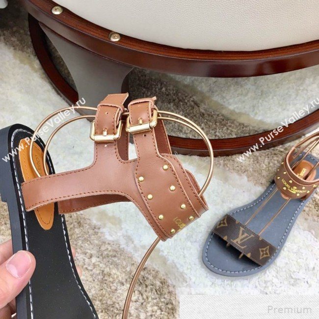 Louis Vuitton Flat Nomad Studs and Monogram Sandals Brown 2019 (1050-9051547)