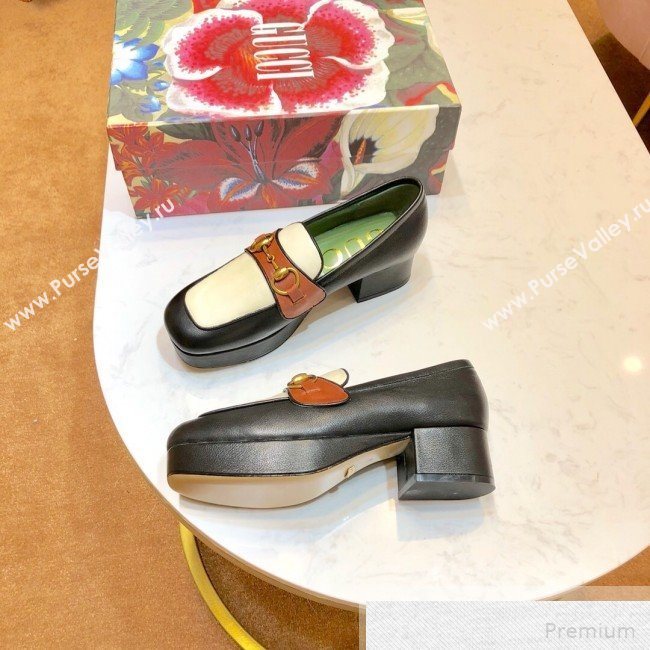 Gucci Leather Platform Loafer with Horsebit 565365 Black/Brown 2019 (1054-9051567)