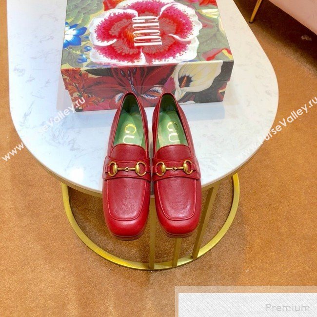 Gucci Leather Platform Loafer with Horsebit 565365 Red 2019 (1054-9051566)