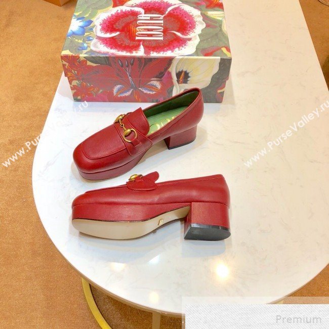 Gucci Leather Platform Loafer with Horsebit 565365 Red 2019 (1054-9051566)