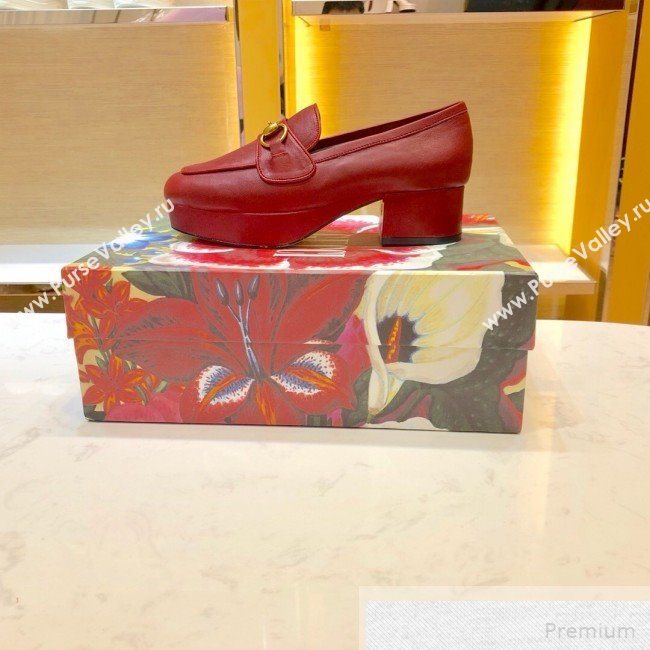 Gucci Leather Platform Loafer with Horsebit 565365 Red 2019 (1054-9051566)