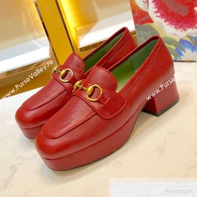 Gucci Leather Platform Loafer with Horsebit 565365 Red 2019 (1054-9051566)