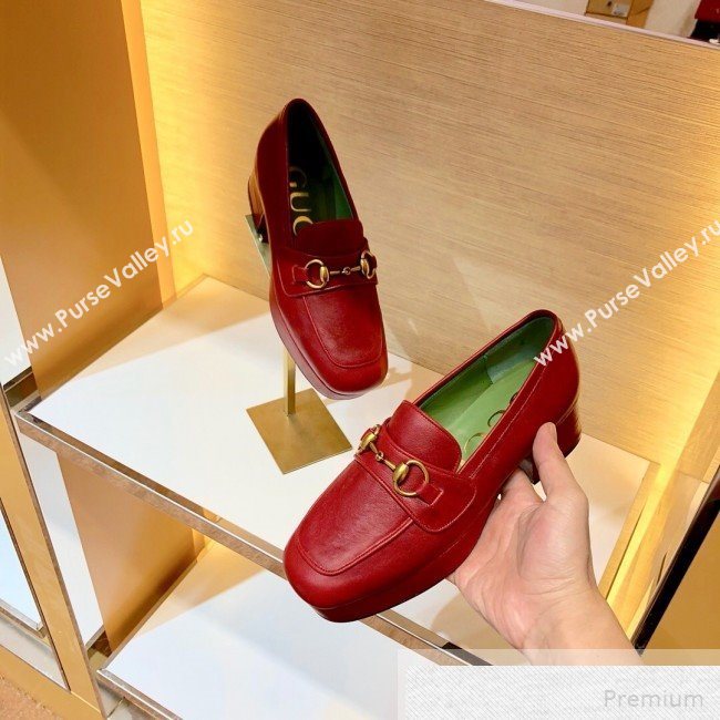 Gucci Leather Platform Loafer with Horsebit 565365 Red 2019 (1054-9051566)