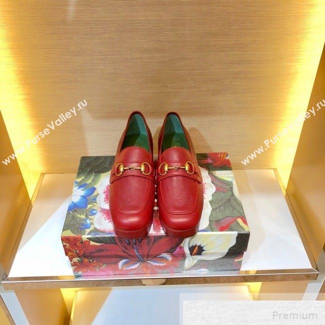 Gucci Leather Platform Loafer with Horsebit 565365 Red 2019 (1054-9051566)