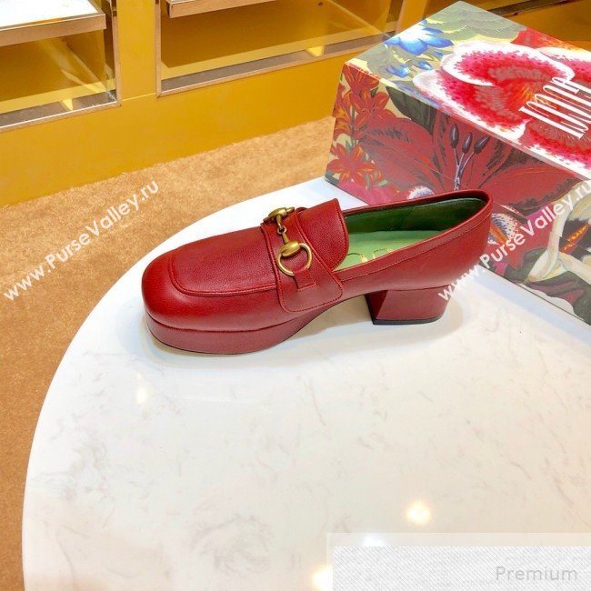 Gucci Leather Platform Loafer with Horsebit 565365 Red 2019 (1054-9051566)