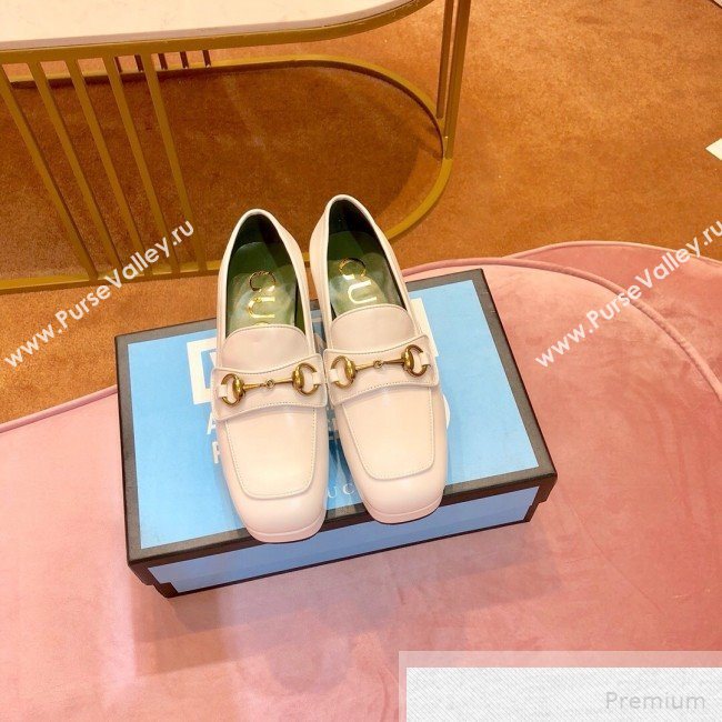 Gucci Leather Platform Loafer with Horsebit 565365 White 2019 (1054-9051564)