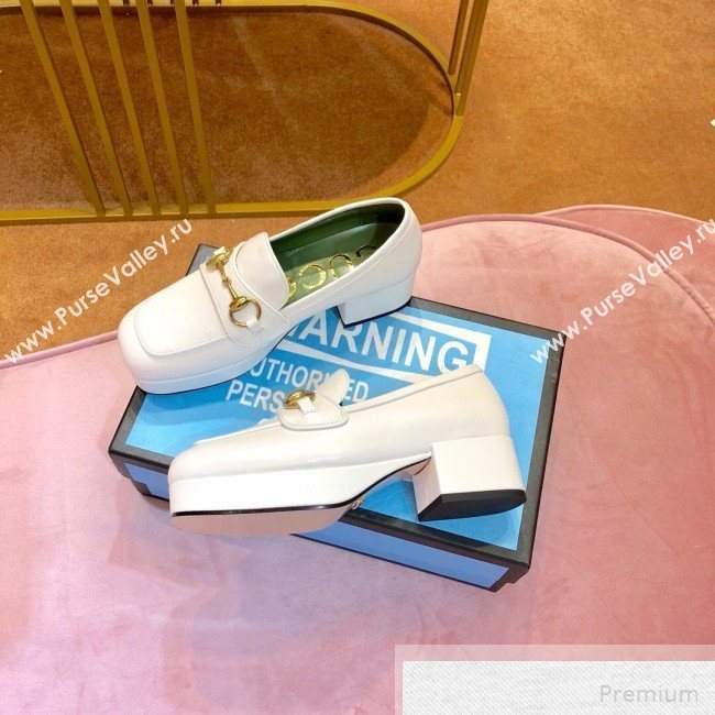 Gucci Leather Platform Loafer with Horsebit 565365 White 2019 (1054-9051564)