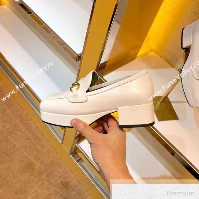 Gucci Leather Platform Loafer with Horsebit 565365 White 2019 (1054-9051564)