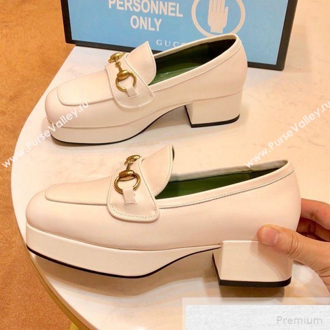 Gucci Leather Platform Loafer with Horsebit 565365 White 2019 (1054-9051564)
