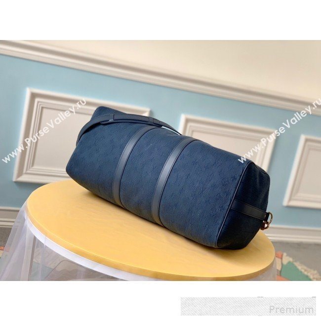 Louis Vuitton Monogram Denim Keepall Bandoulière 50 Top Handle Travel Bag M44644 Navy Blue 2019 (LVSJ-9061039)