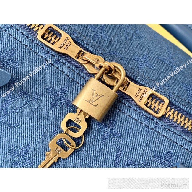Louis Vuitton Monogram Denim Keepall Bandoulière 50 Top Handle Travel Bag M44644 Navy Blue 2019 (LVSJ-9061039)