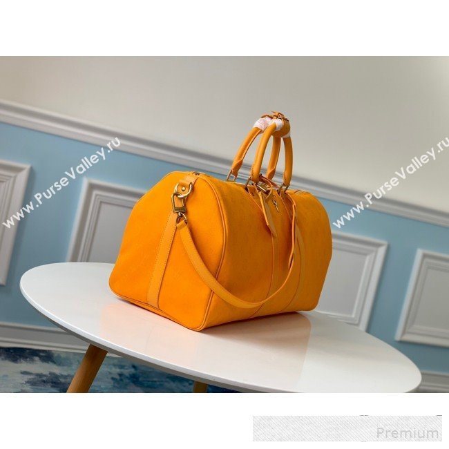 Louis Vuitton Monogram Denim Keepall Bandoulière 50 Top Handle Travel Bag M44644 Ochre Yellow 2019 (LVSJ-9061038)