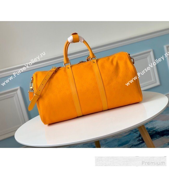 Louis Vuitton Monogram Denim Keepall Bandoulière 50 Top Handle Travel Bag M44644 Ochre Yellow 2019 (LVSJ-9061038)