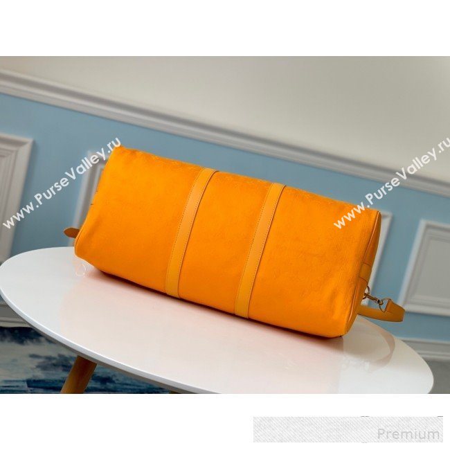 Louis Vuitton Monogram Denim Keepall Bandoulière 50 Top Handle Travel Bag M44644 Ochre Yellow 2019 (LVSJ-9061038)