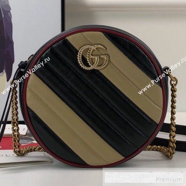 Gucci GG Marmont Mini Round Shoulder Bag 550154 Beige/Black 2019 (DLH-9061042)