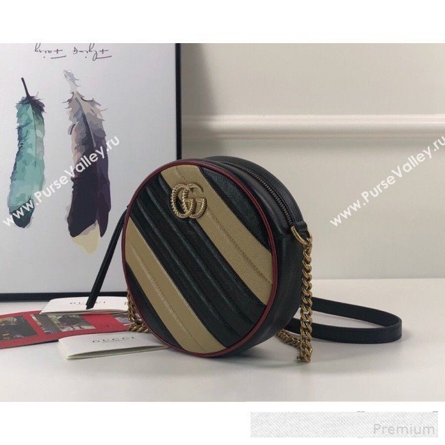 Gucci GG Marmont Mini Round Shoulder Bag 550154 Beige/Black 2019 (DLH-9061042)