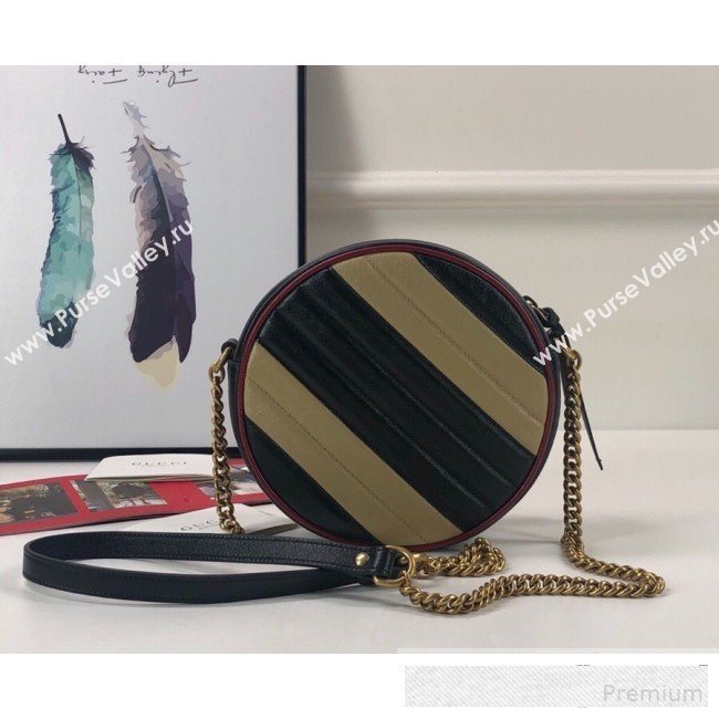Gucci GG Marmont Mini Round Shoulder Bag 550154 Beige/Black 2019 (DLH-9061042)