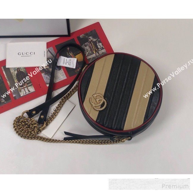 Gucci GG Marmont Mini Round Shoulder Bag 550154 Beige/Black 2019 (DLH-9061042)
