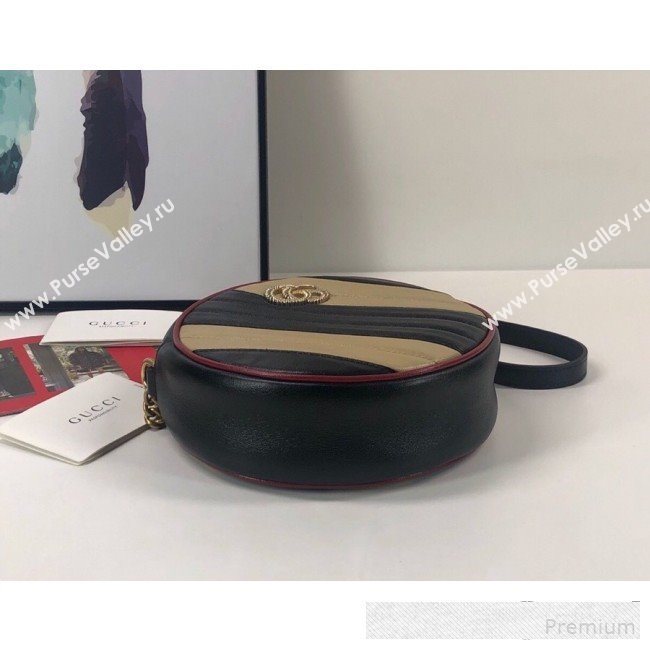 Gucci GG Marmont Mini Round Shoulder Bag 550154 Beige/Black 2019 (DLH-9061042)