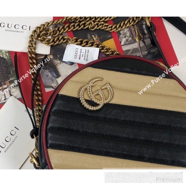 Gucci GG Marmont Mini Round Shoulder Bag 550154 Beige/Black 2019 (DLH-9061042)