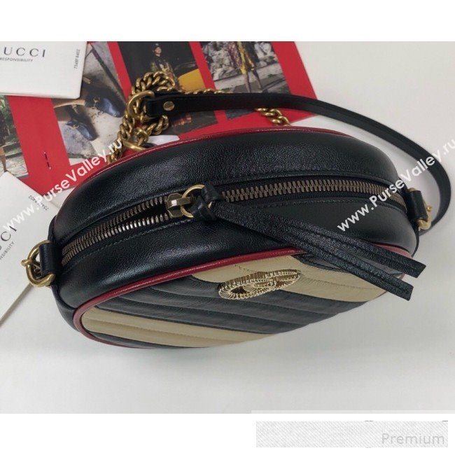 Gucci GG Marmont Mini Round Shoulder Bag 550154 Beige/Black 2019 (DLH-9061042)
