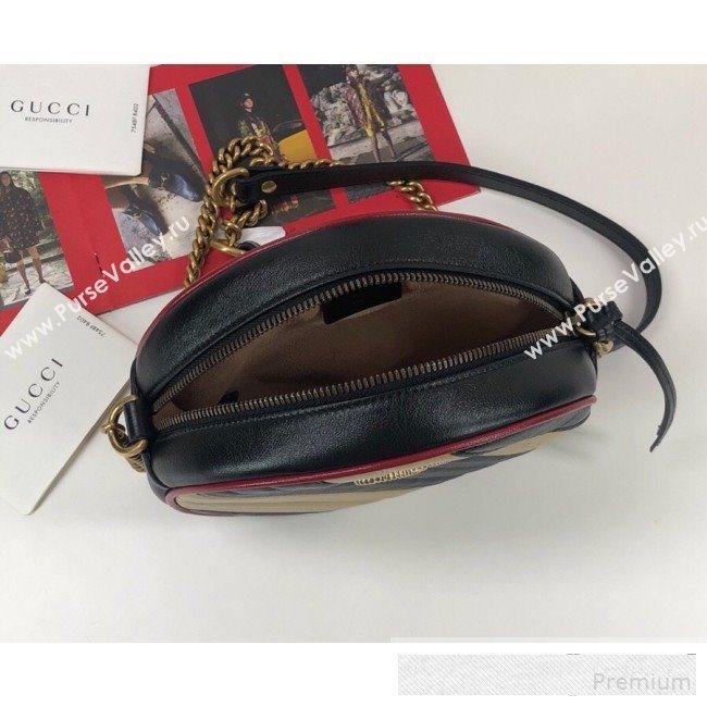 Gucci GG Marmont Mini Round Shoulder Bag 550154 Beige/Black 2019 (DLH-9061042)