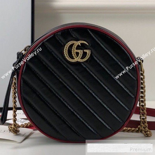 Gucci GG Marmont Mini Round Shoulder Bag 550154 Black/Red 2019 (DLH-9061043)