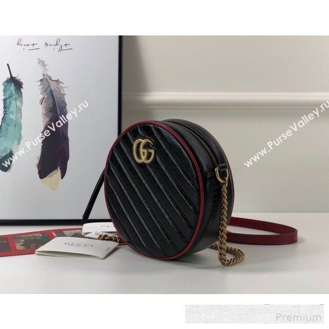Gucci GG Marmont Mini Round Shoulder Bag 550154 Black/Red 2019 (DLH-9061043)