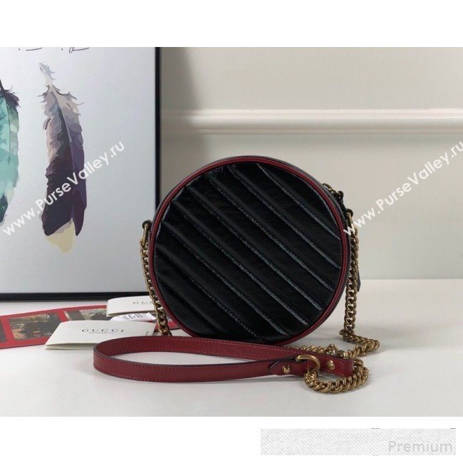Gucci GG Marmont Mini Round Shoulder Bag 550154 Black/Red 2019 (DLH-9061043)