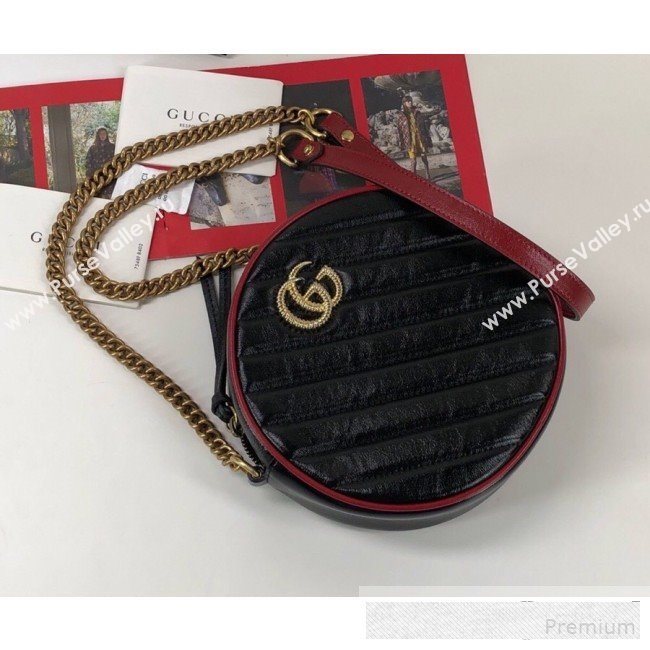 Gucci GG Marmont Mini Round Shoulder Bag 550154 Black/Red 2019 (DLH-9061043)