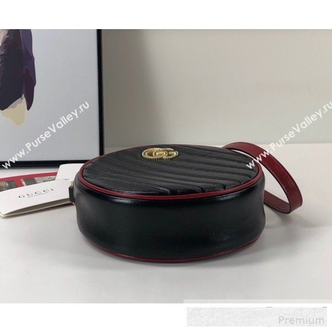 Gucci GG Marmont Mini Round Shoulder Bag 550154 Black/Red 2019 (DLH-9061043)